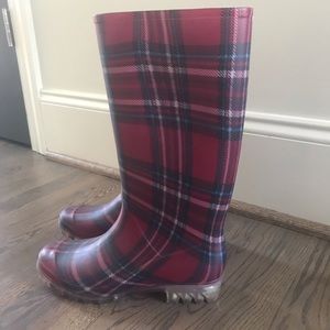 Checked print tall rain boots